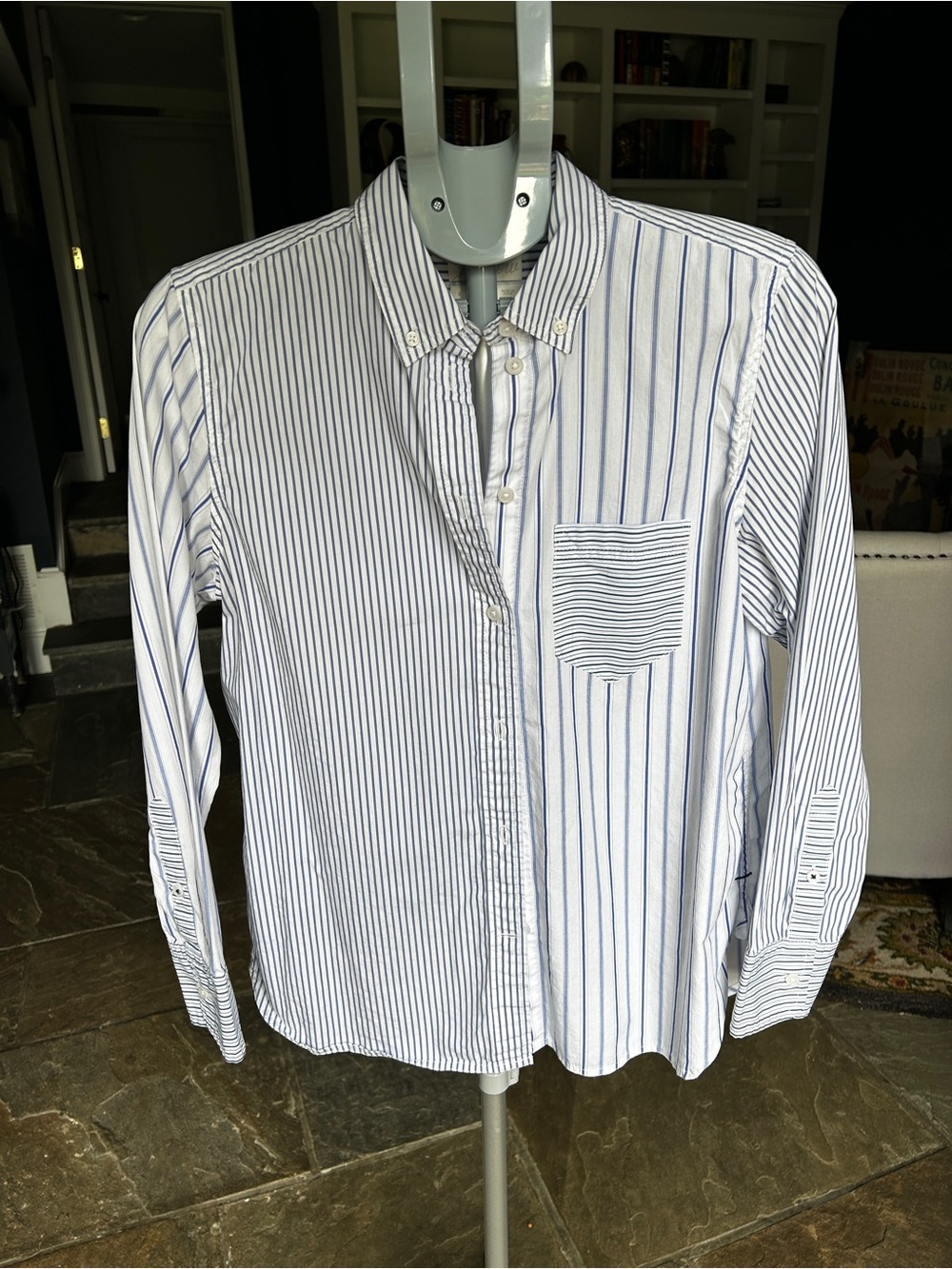 J. Crew women’s size 8 White and Blue Vertical Striped Button-Down Shirt